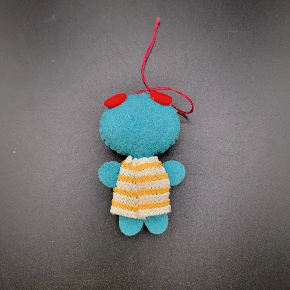 Vintage Felt Blue Mouse Christmas Ornament